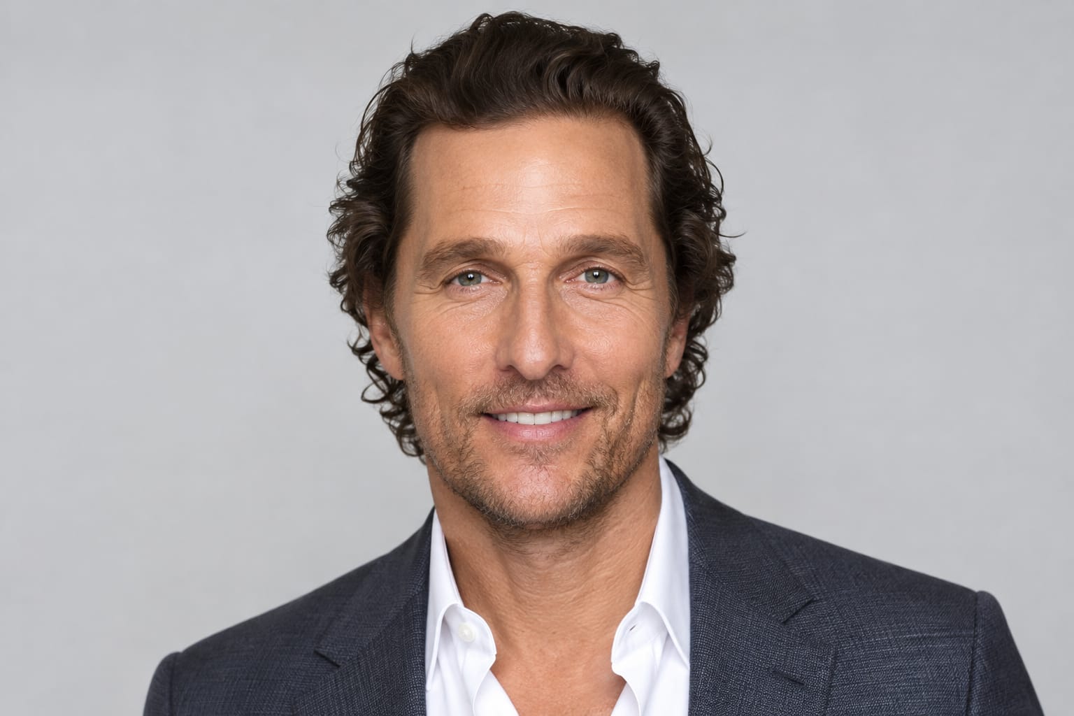 Stylized portrait illustration of Matthew McConaughey with a Scorpio glyph and November 4 in amber and coral tones on a deep wine background
