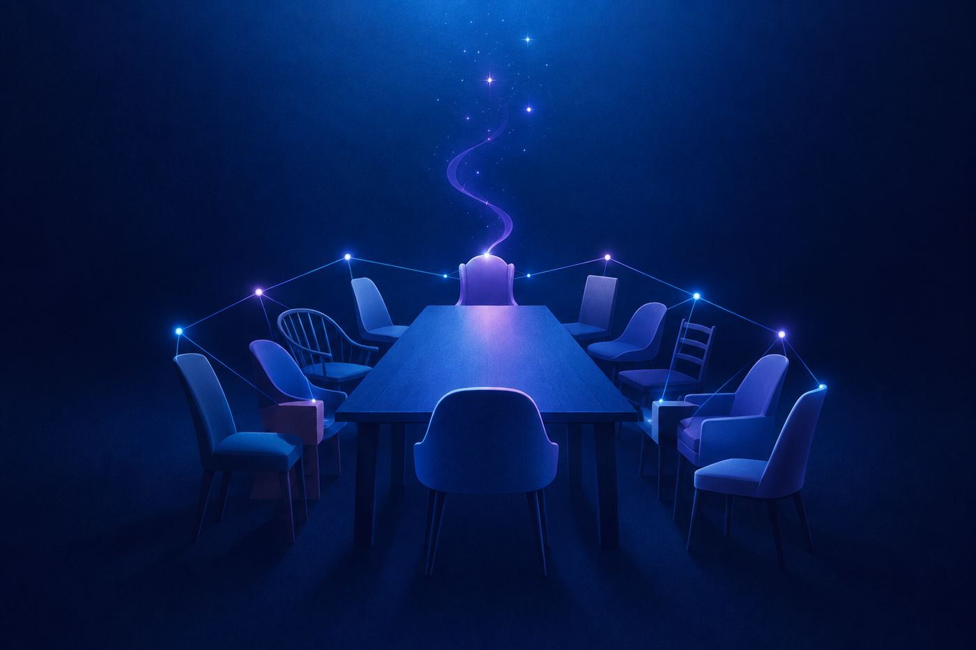 Twelve zodiac glyphs arranged around a family dinner table illustration, representing each sign's family gathering survival plan.