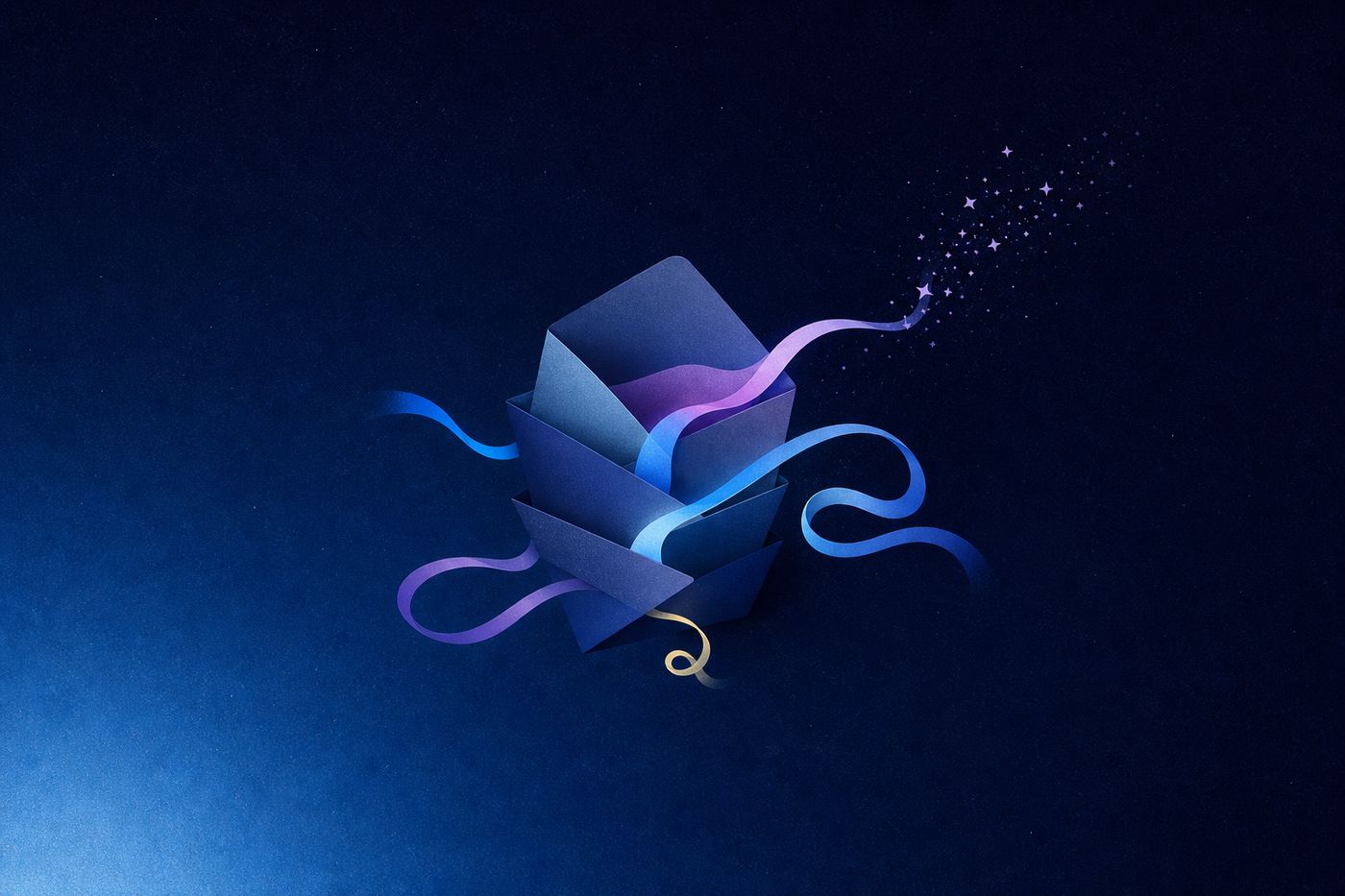 Twelve zodiac symbols arranged around a glowing email interface, each paired with a different sign-off line, on a deep navy background.